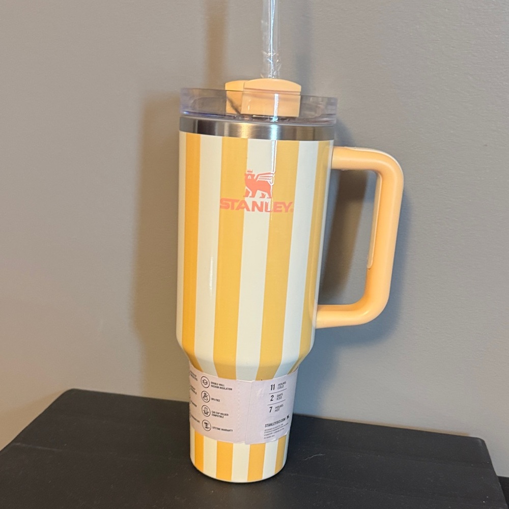 Stanley Yellow and White Striped Tumbler with Handle